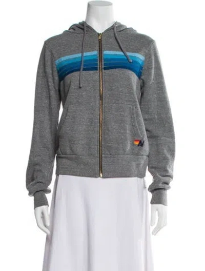 Pre-owned Aviator Nation Striped Crew Neck Sweater In Gray