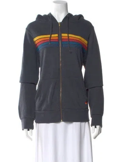 Pre-owned Aviator Nation Striped Crew Neck Sweater In Gray