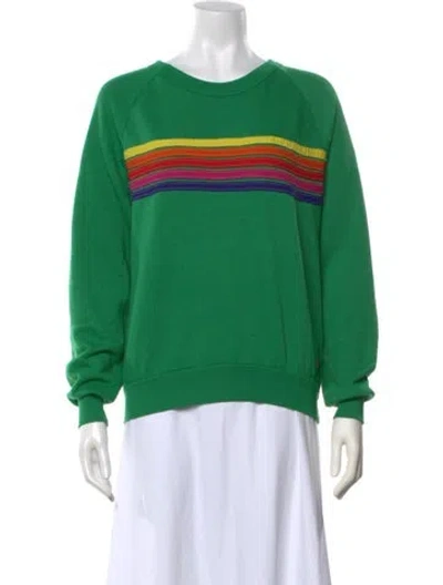 Pre-owned Aviator Nation Striped Crew Neck Sweater In Green