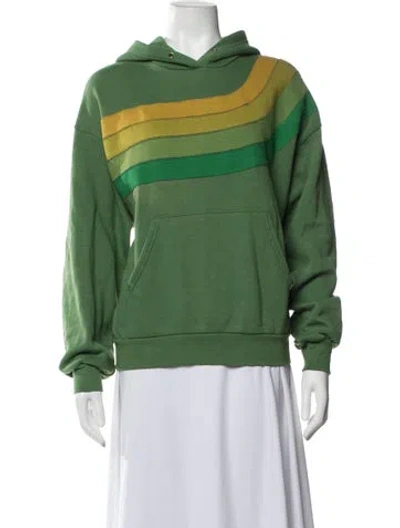 Pre-owned Aviator Nation Striped Crew Neck Sweater In Green