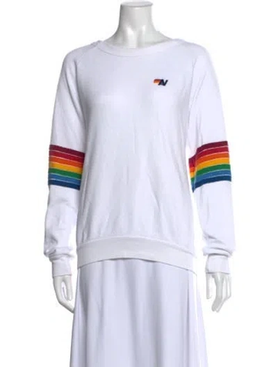 Pre-owned Aviator Nation Striped Crew Neck Sweater In White
