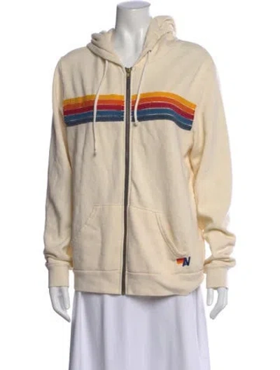 Pre-owned Aviator Nation Striped Crew Neck Sweater In Yellow
