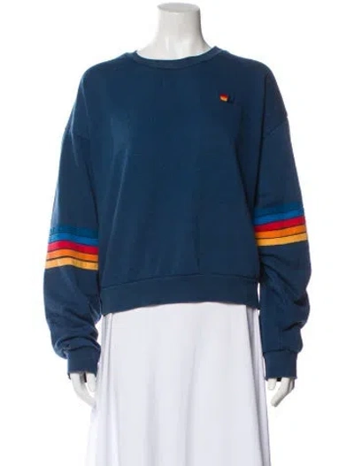 Pre-owned Aviator Nation Striped Crew Neck Sweatshirt In Blue