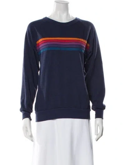 Pre-owned Aviator Nation Striped Crew Neck Sweatshirt In Blue