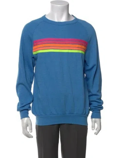 Pre-owned Aviator Nation Striped Crew Neck Sweatshirt In Blue