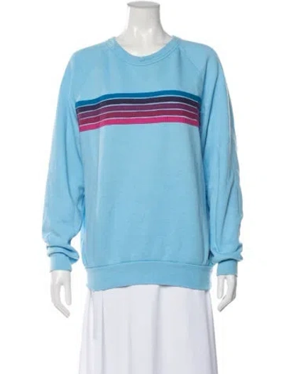 Pre-owned Aviator Nation Striped Crew Neck Sweatshirt In Blue