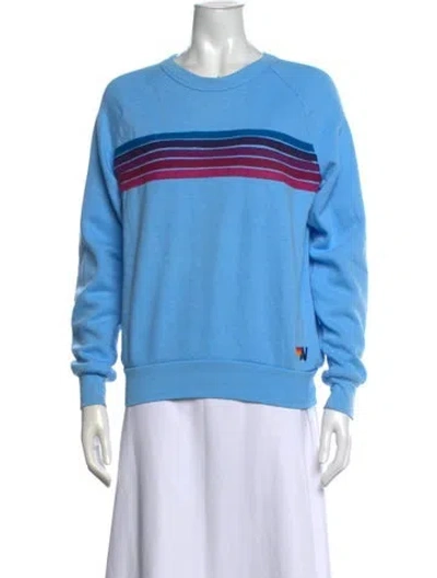 Pre-owned Aviator Nation Striped Crew Neck Sweatshirt In Blue