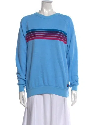 Pre-owned Aviator Nation Striped Crew Neck Sweatshirt In Blue