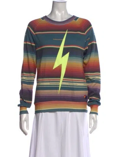 Pre-owned Aviator Nation Striped Crew Neck Sweatshirt In Blue