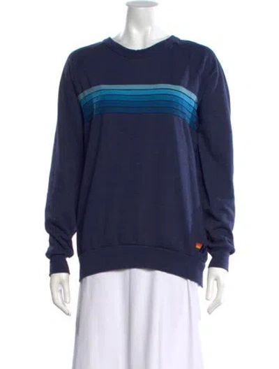 Pre-owned Aviator Nation Striped Crew Neck Sweatshirt In Blue