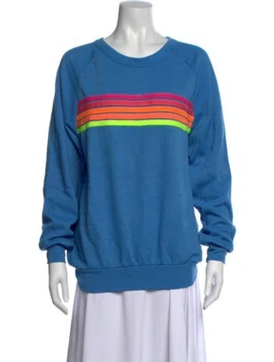Pre-owned Aviator Nation Striped Crew Neck Sweatshirt In Blue