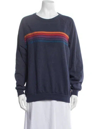 Pre-owned Aviator Nation Striped Crew Neck Sweatshirt In Blue