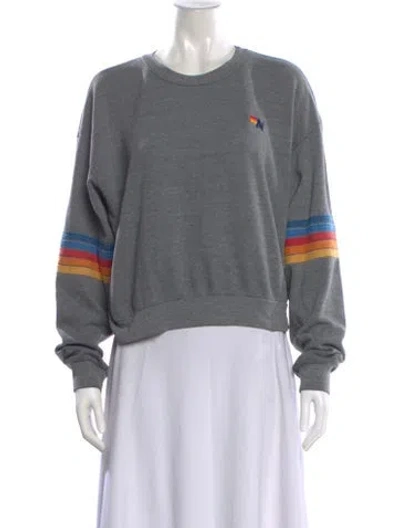Pre-owned Aviator Nation Striped Crew Neck Sweatshirt In Gray
