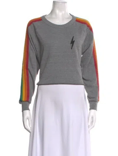 Pre-owned Aviator Nation Striped Crew Neck Sweatshirt In Gray