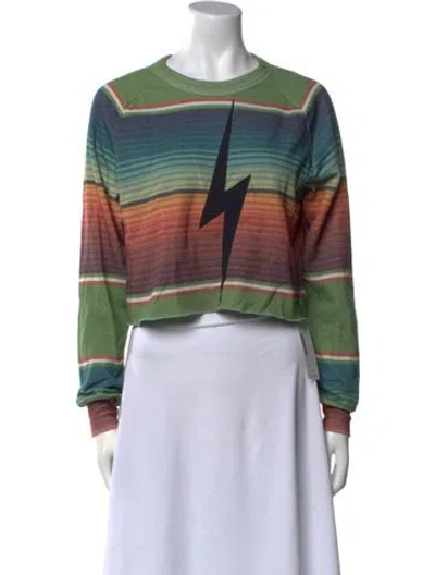 Pre-owned Aviator Nation Striped Crew Neck Sweatshirt In Green