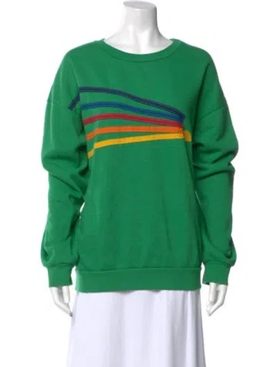 Pre-owned Aviator Nation Striped Crew Neck Sweatshirt In Green