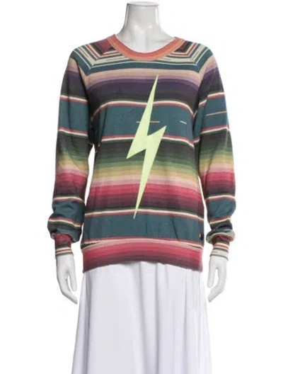 Pre-owned Aviator Nation Striped Crew Neck Sweatshirt In Green