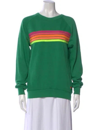 Pre-owned Aviator Nation Striped Crew Neck Sweatshirt In Green
