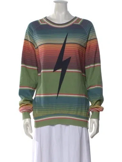 Pre-owned Aviator Nation Striped Crew Neck Sweatshirt In Green