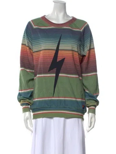 Pre-owned Aviator Nation Striped Crew Neck Sweatshirt In Green