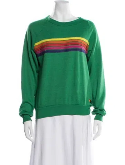 Pre-owned Aviator Nation Striped Crew Neck Sweatshirt In Green