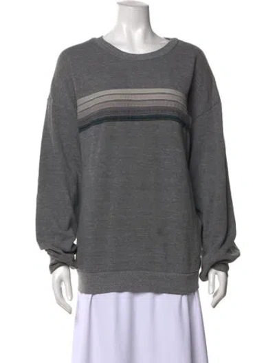 Pre-owned Aviator Nation Striped Crew Neck Sweatshirt In Grey