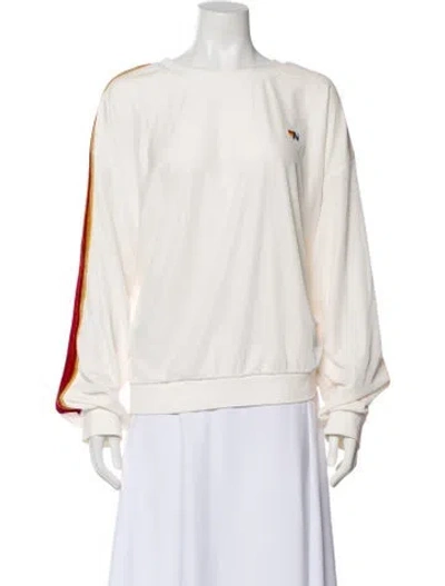 Pre-owned Aviator Nation Striped Crew Neck Sweatshirt In Neutral