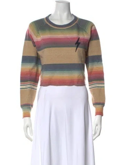 Pre-owned Aviator Nation Striped Crew Neck Sweatshirt In Neutral