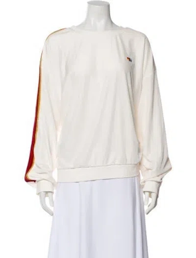 Pre-owned Aviator Nation Striped Crew Neck Sweatshirt In Neutrals