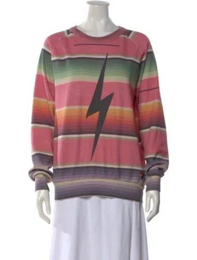 Pre-owned Aviator Nation Striped Crew Neck Sweatshirt In Pink