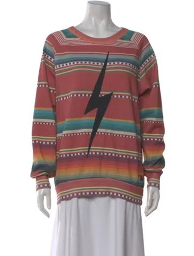Pre-owned Aviator Nation Striped Crew Neck Sweatshirt In Red