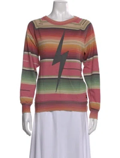 Pre-owned Aviator Nation Striped Crew Neck Sweatshirt In Red