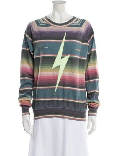 Pre-owned Aviator Nation Striped Crew Neck Sweatshirt In White