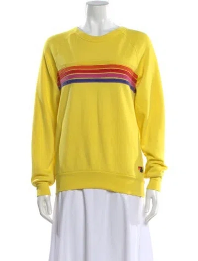 Pre-owned Aviator Nation Striped Crew Neck Sweatshirt In Yellow