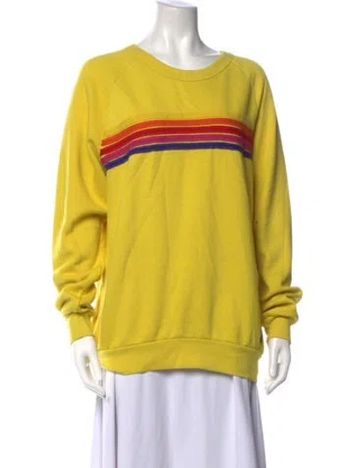 Pre-owned Aviator Nation Striped Crew Neck Sweatshirt In Yellow