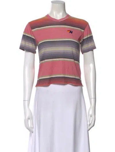 Pre-owned Aviator Nation Striped Crew Neck T-shirt In Multi