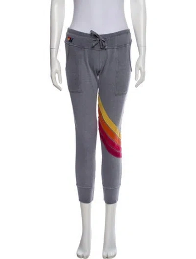 Pre-owned Aviator Nation Striped Distressed Accents Sweatpants In Gray