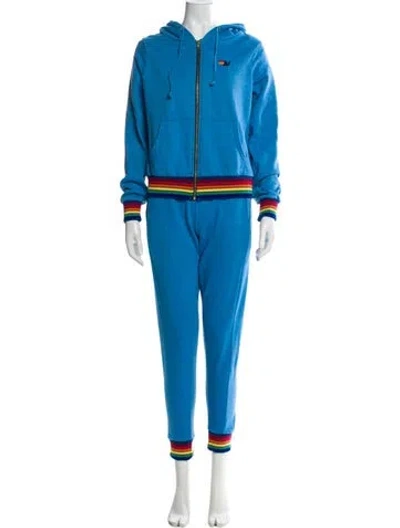 Pre-owned Aviator Nation Striped Embroidered Accent Lounge Set In Blue