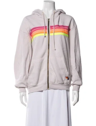 Pre-owned Aviator Nation Striped Embroidered Accent Lounge Set In Neutrals/orange/pink
