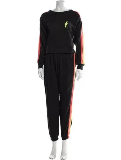 Pre-owned Aviator Nation Striped Embroidered Accent Pant Set In Black