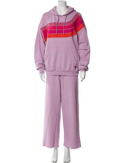 Pre-owned Aviator Nation Striped Embroidered Accent Pant Set In Purple