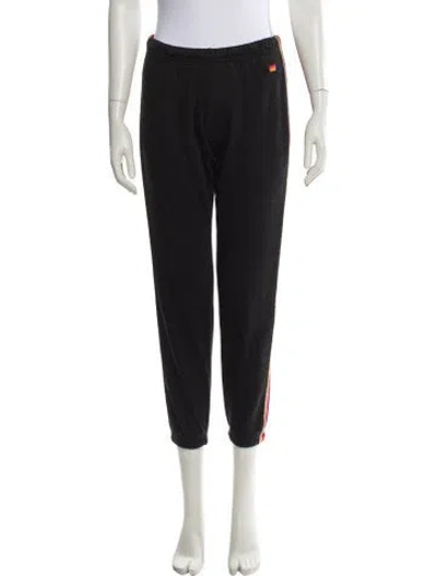 Pre-owned Aviator Nation Striped Embroidered Accent Sweatpants In Black