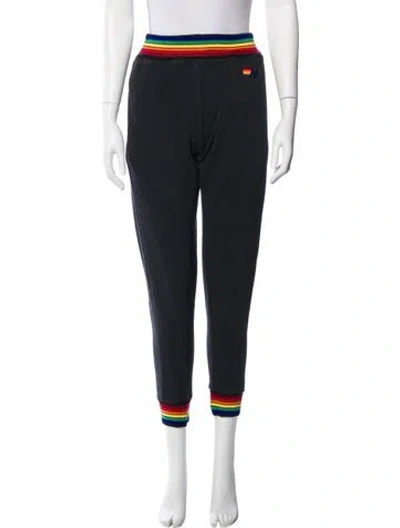Pre-owned Aviator Nation Striped Embroidered Accent Sweatpants In Black