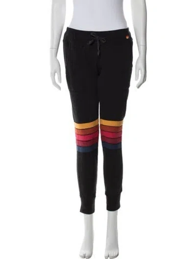 Pre-owned Aviator Nation Striped Embroidered Accent Sweatpants In Black