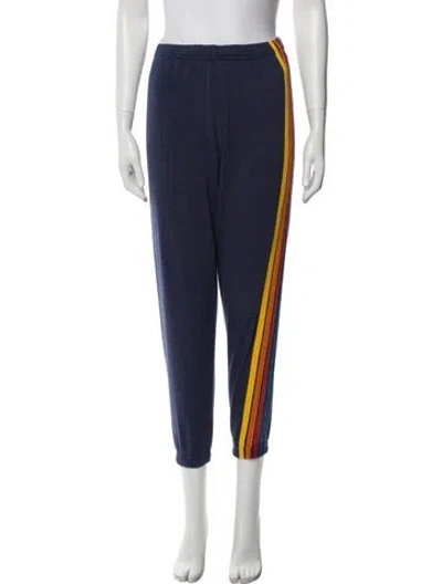 Pre-owned Aviator Nation Striped Embroidered Accent Sweatpants In Blue
