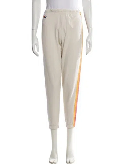 Pre-owned Aviator Nation Striped Embroidered Accent Sweatpants In Neutral