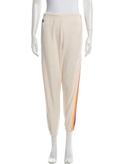 Pre-owned Aviator Nation Striped Embroidered Accent Sweatpants In Neutral