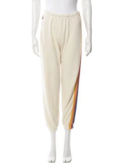 Pre-owned Aviator Nation Striped Embroidered Accent Sweatpants In Neutral