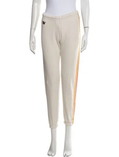 Pre-owned Aviator Nation Striped Embroidered Accent Sweatpants In Neutrals