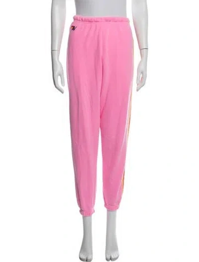 Pre-owned Aviator Nation Striped Embroidered Accent Sweatpants In Pink